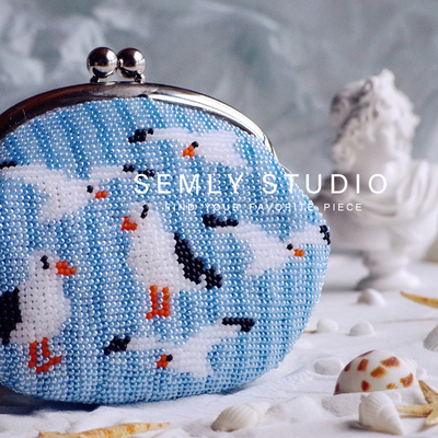 【SEMLY STUDIO 】[材料包]红嘴海鸥满珠绣口金包欧式刺绣diy手工