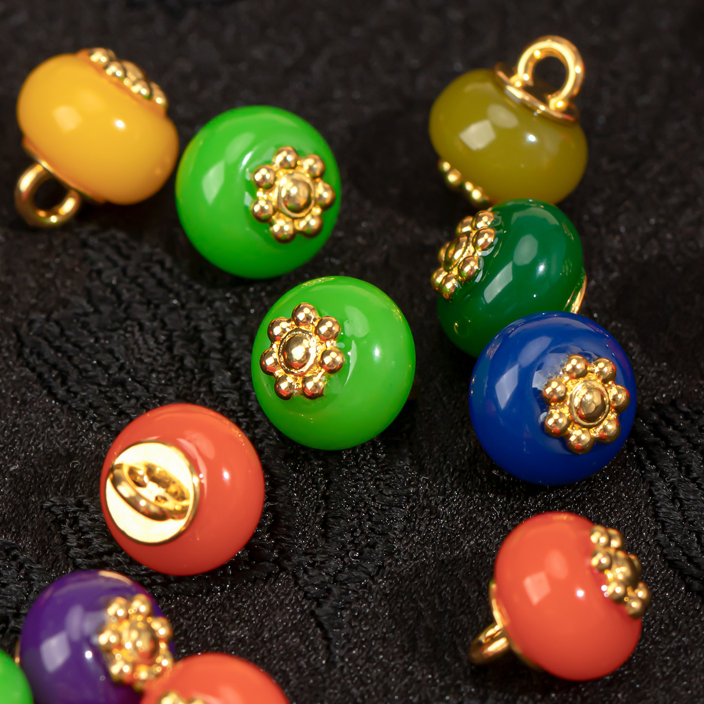 仿玉石彩色花托扁珠扣中国风衬衫纽扣小香风装饰扣子旗袍盘扣辅料