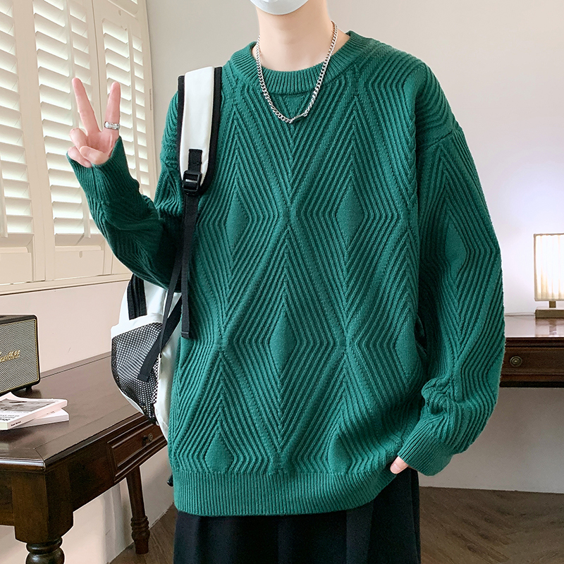 菱形格毛衣男加厚保暖内搭线衣打底衫秋冬季新款潮流纯色针织衫酷