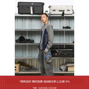 深蓝灰网眼拼接运动长袖 T恤 7440