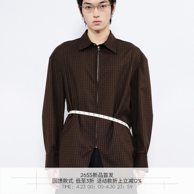 7440371羊毛落肩格纹口袋衬衣