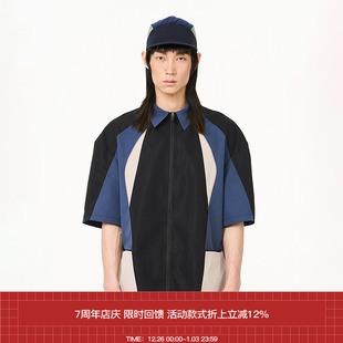 衬衫 7440 三色拼拉链短袖