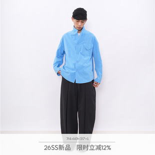 [蒲松垂] 7440 37 1 26SS 锦棉亚麻合褶弯刀裤