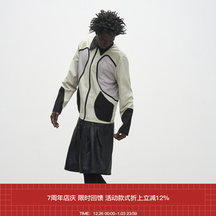 SS24 肌理面料尼龙网眼对称包布拼接翻领夹克外套 7440