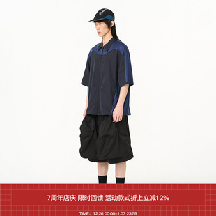 衬衫 7440 蓝黑网眼拼接短袖