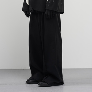 黑色厚重挺阔长阔腿西裤 7440