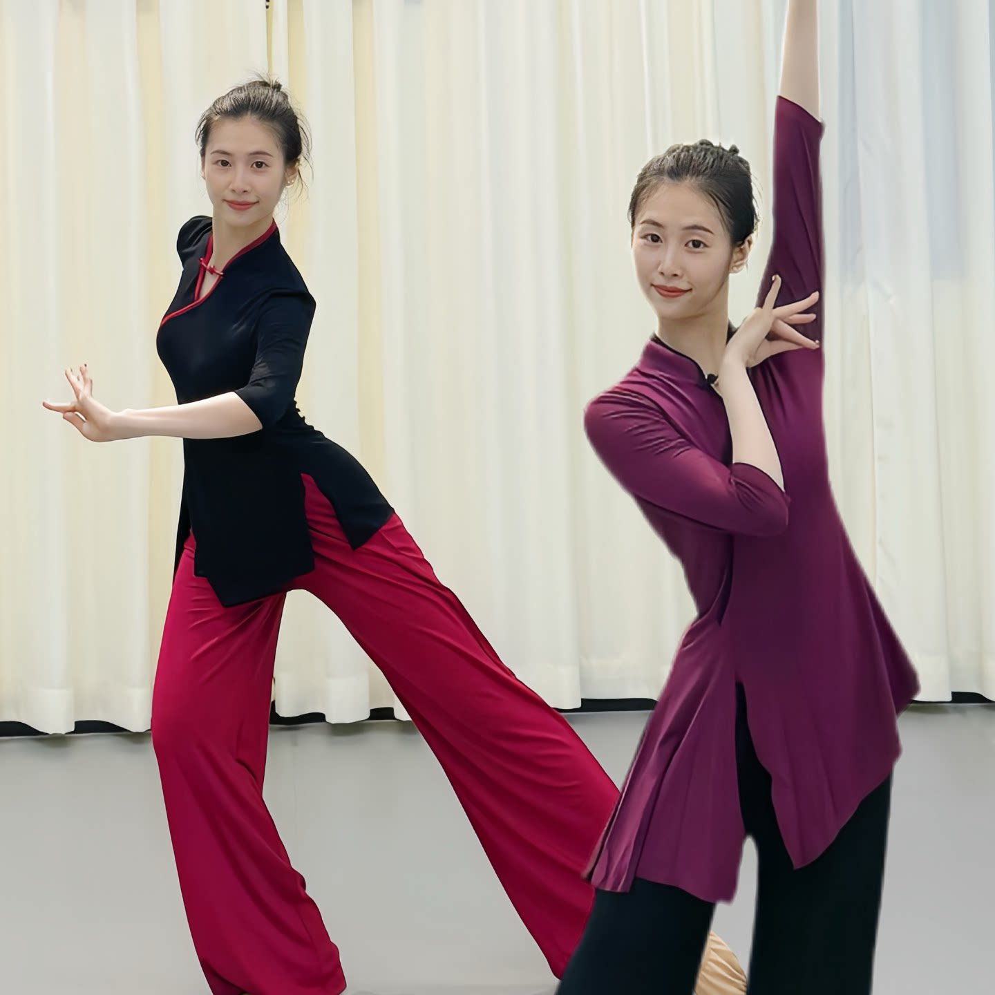 古典舞服装女前侧开叉舞蹈服艺考演出服身韵练功服中国风上衣修身图片