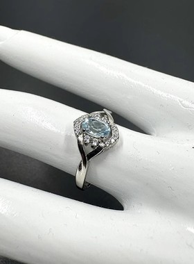 天然伦敦蓝托PA石S925银镶轻奢个性活口可调节戒圈戒指 一物一图