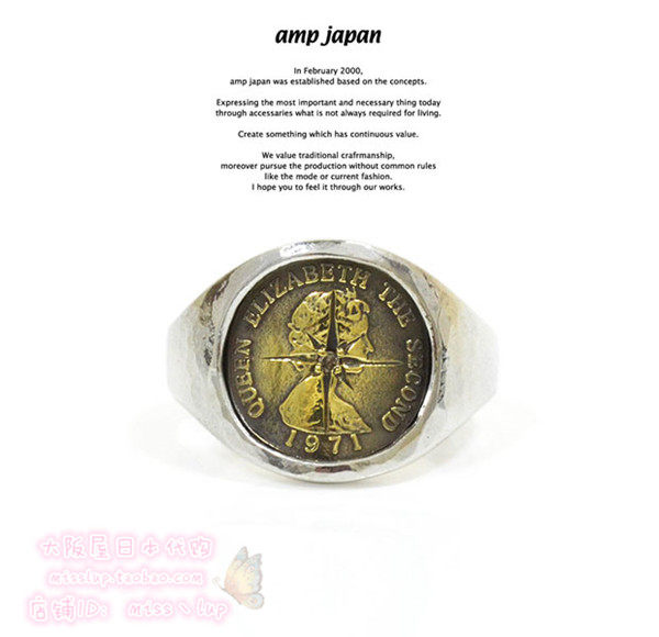 日本正品代购amp japan日系复古男女手工伊丽莎白硬币戒指指环