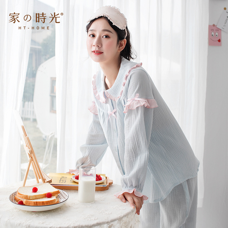 家时光月子服夏季薄款产后孕妇睡衣纯棉纱布怀孕期春秋女哺乳套装