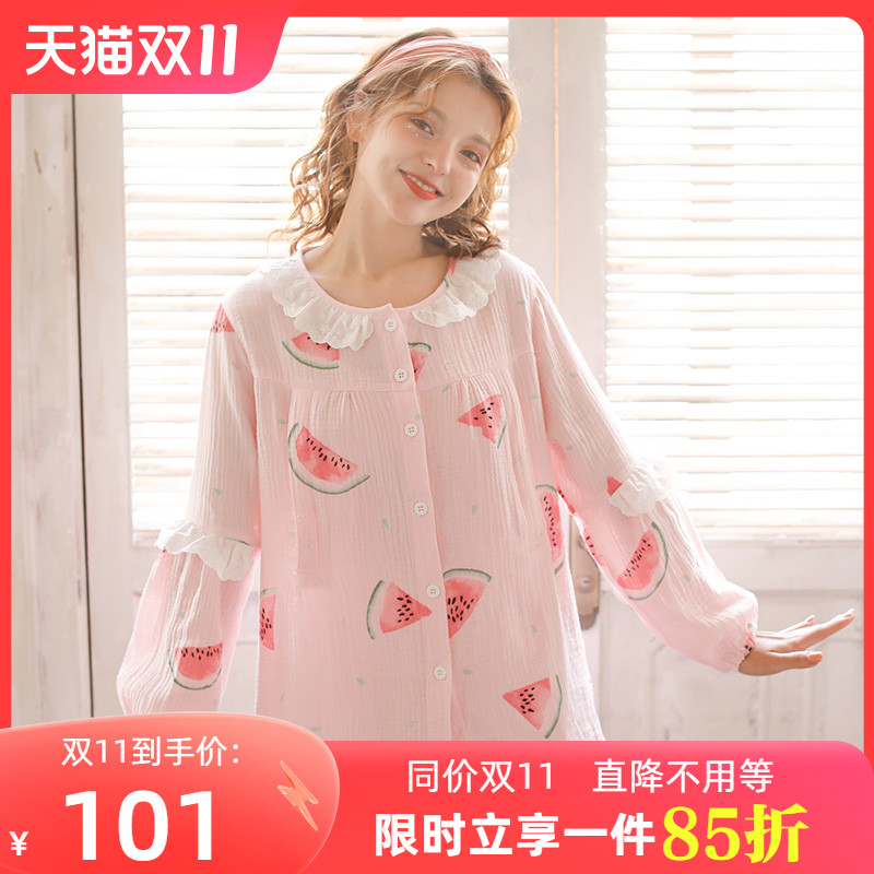 梦蜜夏季月子服薄款产后7月份8纯棉纱布春秋女孕妇哺乳睡衣家居服