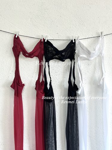 RenmeiLuziye【蕾丝吊带袜】性感一体高腰开裆超薄免脱丝袜吊带袜