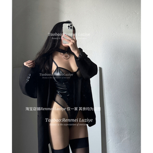 RenmeiLuziye 性感带劲高级PU皮质吊带连体衣聚拢胸衣 不眠游戏