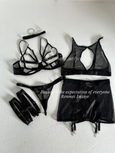 RenmeiLuziye【欲望】性感诱惑透网纱聚拢镂空吊袜带内衣套装女