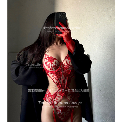 RenmeiLuziye刺绣网纱薄透胸衣红