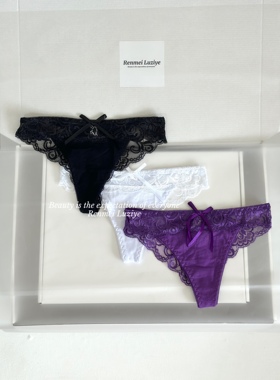 RenmeiLuziye【填满】优质性感蕾丝花边纯棉内裤丁字裤紫色内裤女