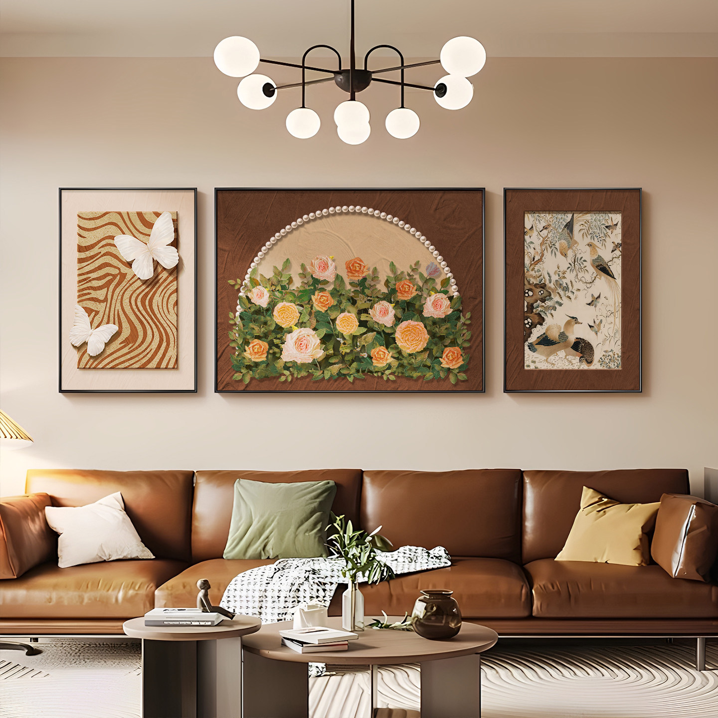 客厅沙发背景墙装饰画2026新款轻奢高级感中古风玫瑰花卉壁画挂画