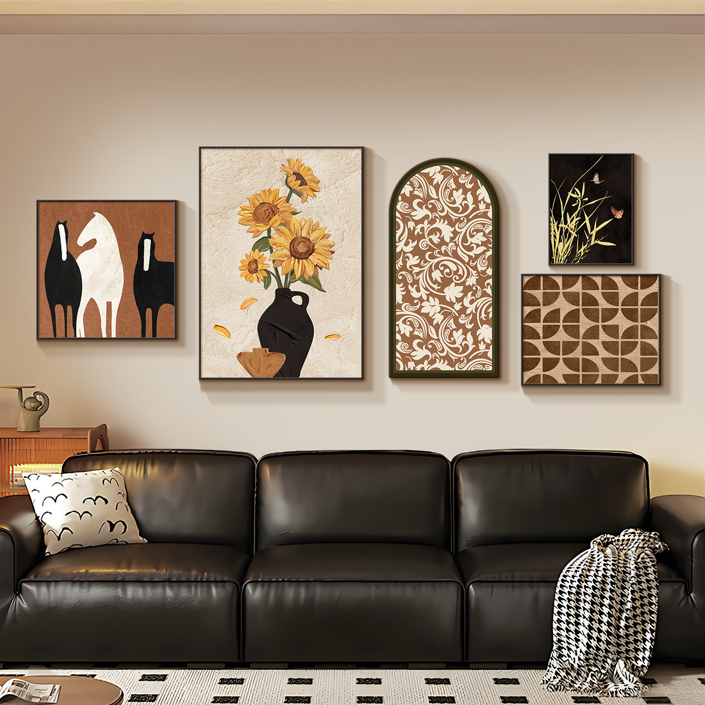 中古风沙发背景墙客厅装饰画复古组合壁画2026新款轻奢高级感挂画