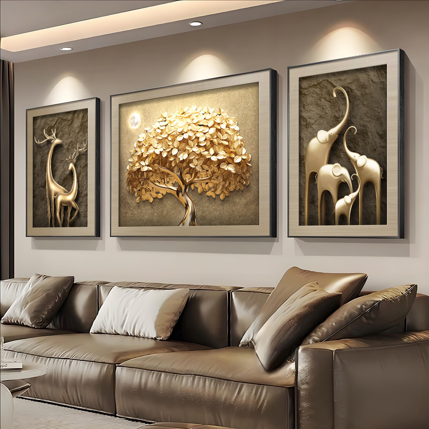 沙发背景墙挂画2026新款轻奢高级感客厅装饰画发财树三联餐厅壁画
