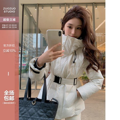 连帽立领白鸭绒羽绒服