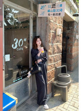 佐佐家小个子 松弛高级感短款外套阔腿裤两件套春秋季女休闲套装