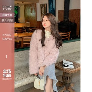 佐佐家小个子法式 加厚保暖宽松毛毛上衣 皮毛一体短款 外套女秋冬季