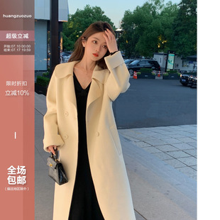 佐佐家小个子翻领中长款双面呢毛呢外套女秋冬季宽松加厚斗篷大衣