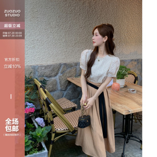 女夏季 佐佐家小个子 套装 泡泡袖 高腰飘带半身裙两件套 短上衣时尚
