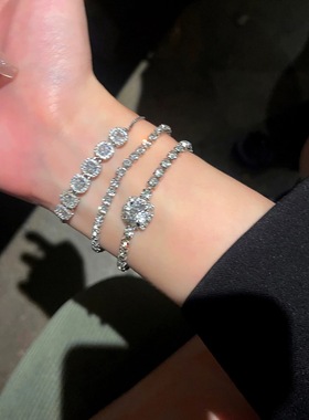 超闪韩系锆石手链女生小众百搭满钻手镯叠戴风精致轻奢高级感手饰