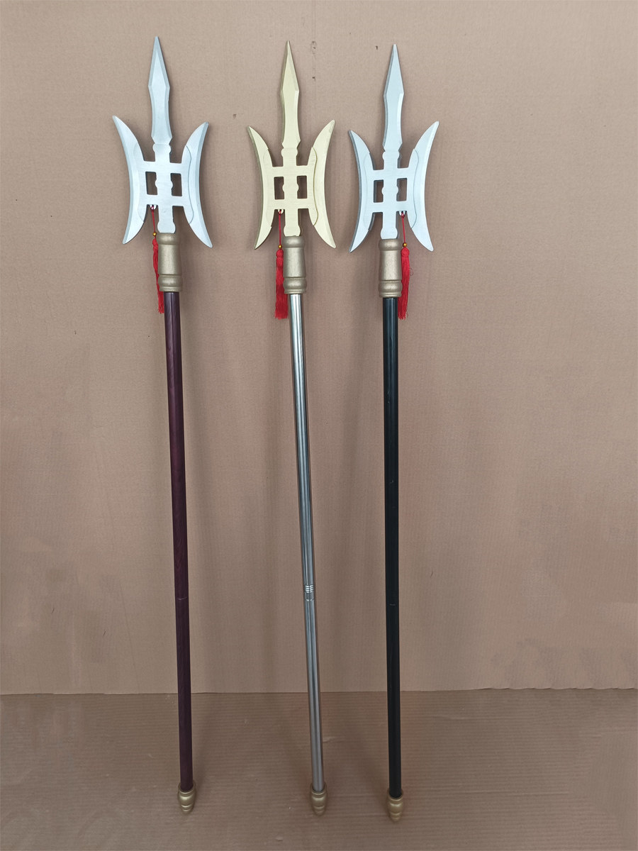 中国古代兵器双月方天画戟道具三国武将玩具影视拍摄舞台装饰