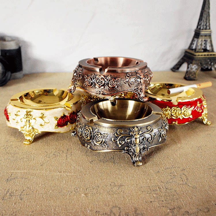 大号奢华欧式带钻烟灰缸创意个性潮流金属多功能客厅茶几复古家用