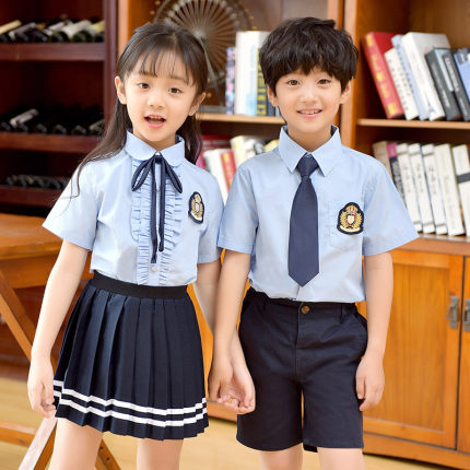 夏季校服儿童套装英伦风男女童装短袖衬衫中小学生班服幼儿园园服