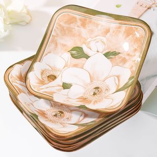 景德镇青花瓷陶瓷盘子菜盘家用果盘餐盘可微波炉8.5英寸方盘深盘