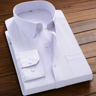 条纹白衬衫男士春秋长袖韩版修身休闲黑色短袖衬衣寸商务职业衣服