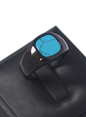 黑色绿松石精致男士戒指钛钢大气