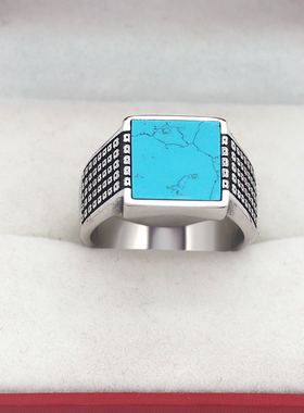 男士绿松石钛钢复古戒指