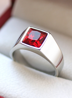 韩版戒指男士时尚欧美红宝石戒子