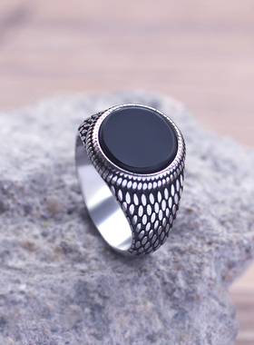 太阳之泪圆形宫廷指环黑玛瑙百搭
