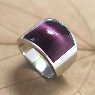 不掉色深粉红色猫眼石戒指男士韩版霸气欧美时尚钛钢戒子个性扳指