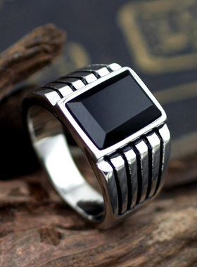 欧美复古戒指男简约不掉色送男友