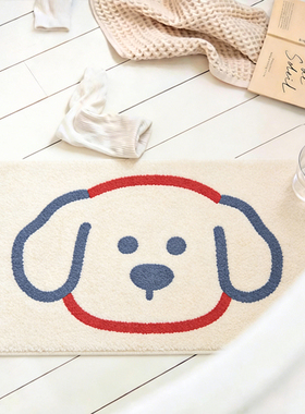 韩系ins风线条小狗植绒地垫卧室床边柔软地毯浴室防滑吸水垫