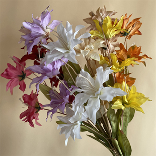 3头重瓣小百合 仿真花婚庆插花家居装饰火焰百合喇叭花灵动小花