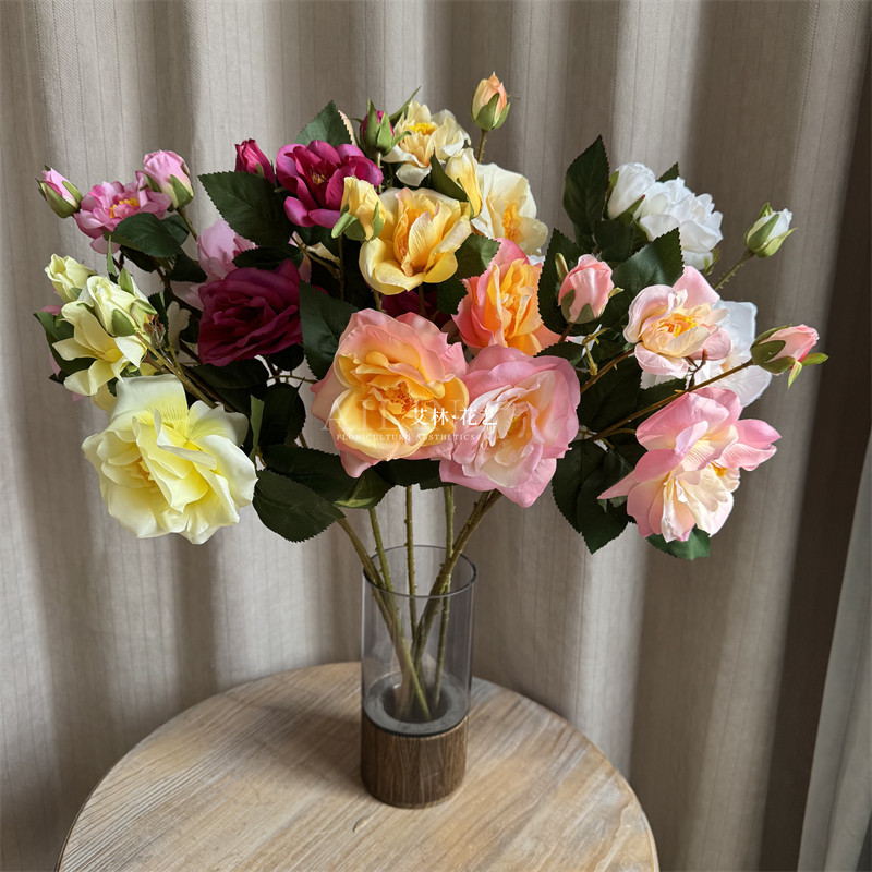 牡丹花仿真花月季货源影楼家居装饰路引外贸绿色道具婚礼客厅