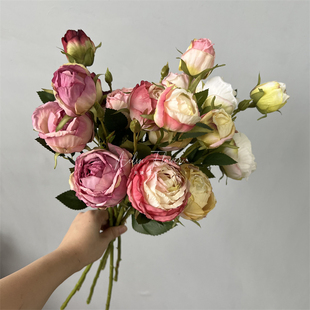 3头梦露玫瑰 仿真花芙蓉芍药包心牡丹皇妃玫瑰婚庆家居摆放插花艺