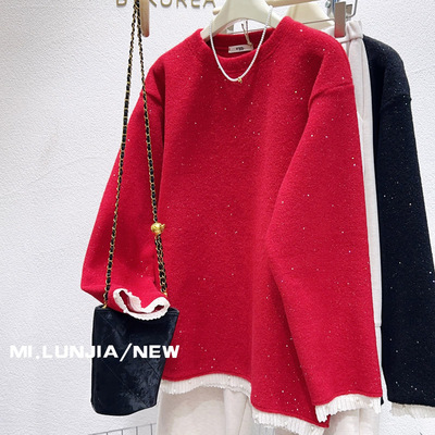 加厚中长款仿羊绒小香风蕾丝卫衣