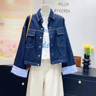 复古短款工装风~2026春季韩国订单款丹宁色牛仔外套蓝色上衣开衫