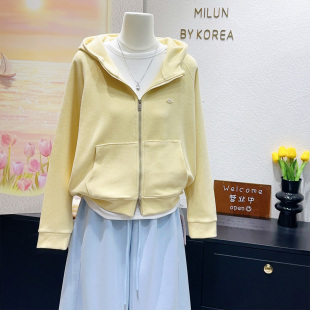 外套2026春LU家同款 韩国订单奶黄色连帽上衣开衫 型显瘦显腿长 版