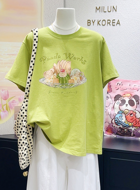 春夏的蜜瓜绿色~Pandawaks纸袋家新款ins甜美风纯棉短袖宽松显瘦