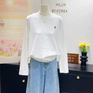 100%棉正肩上衣内搭 无龄感极简风刺绣拉夫长袖 背后有亮点 韩代款