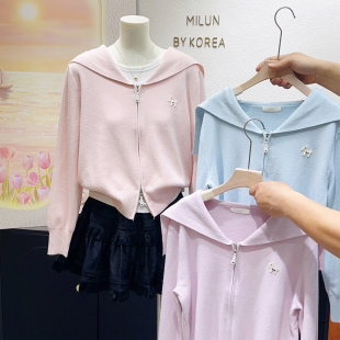 粉蓝色海军领上衣 大翻领针织衫 把少女感穿到春天里 2026新韩代款